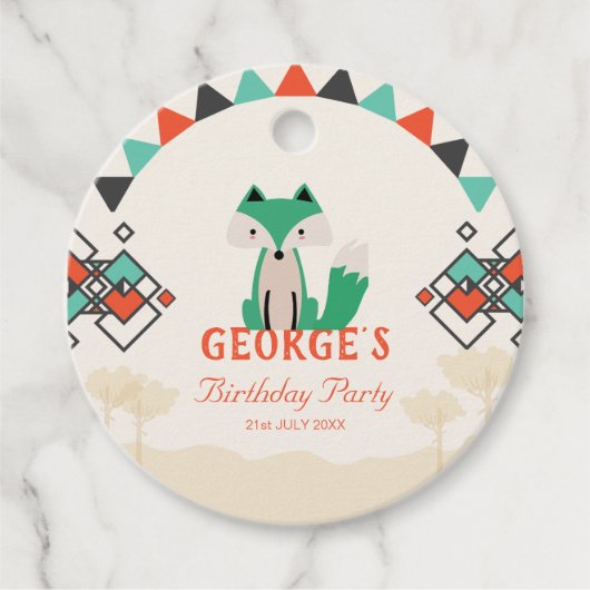 Vrolijke geometrische vormen Tribal Fox Verjaardag Bedankjes Labels (Voorkant)