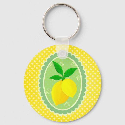 Vrolijke gepersonaliseerde Sunny Yellow Lemon Sleutelhanger (Voorkant)