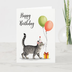 Vrolijke Gestreepte Kattenfeestkaart Kaart