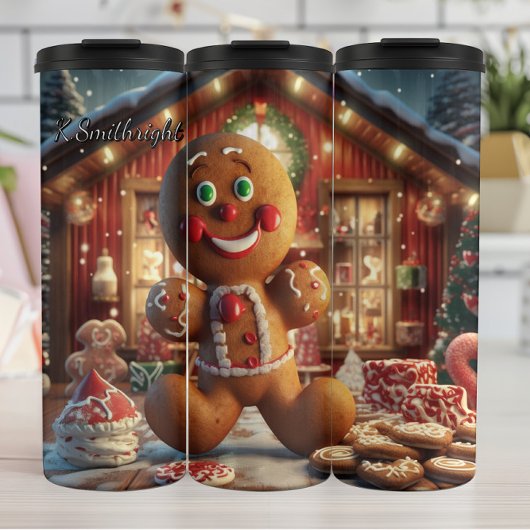 Vrolijke Gingbread Scene Thermosbeker