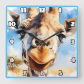 Vrolijke giraf ontmoet zonlicht in Afrika Vierkante Klok (Voorkant)
