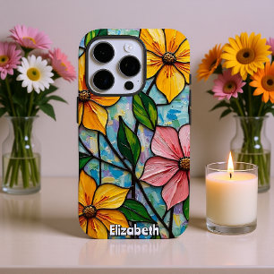 Vrolijke Glas-in-Lood Bloem Kunstwerk iPhone 16 Pro Hoesje