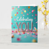 Vrolijke Glitter Script Kaart (Gele Bloem)