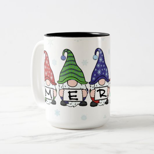 Vrolijke Gnomen Tweekleurige Koffiemok (Voorkant links)