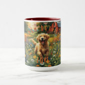 Vrolijke Golden Retriever Frolicking bij Sunrise Mok (Midden)