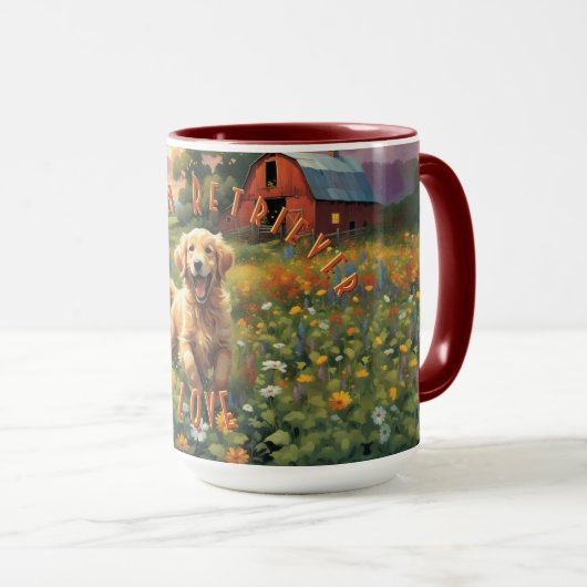 Vrolijke Golden Retriever Frolicking bij Sunrise Mok (Voorkant rechts)