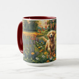 Vrolijke Golden Retriever Frolicking bij Sunrise Mok