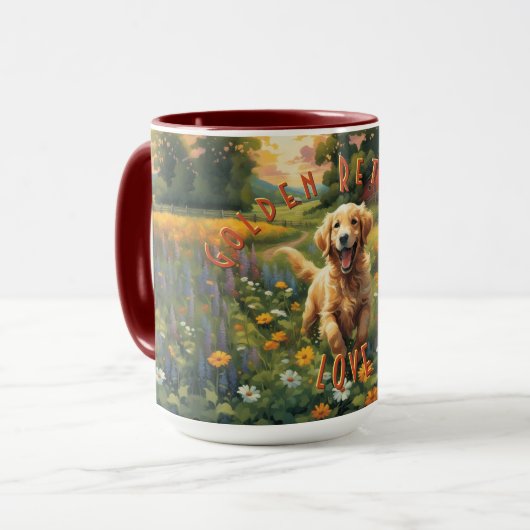 Vrolijke Golden Retriever Frolicking bij Sunrise Mok (Voorkant links)