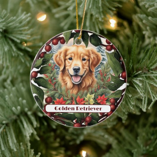 Vrolijke Golden Retriever, gepersonaliseerde kerst Keramisch Ornament (Boom)
