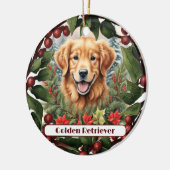 Vrolijke Golden Retriever, gepersonaliseerde kerst Keramisch Ornament (Links)