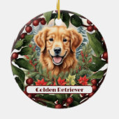 Vrolijke Golden Retriever, gepersonaliseerde kerst Keramisch Ornament (Achterkant)