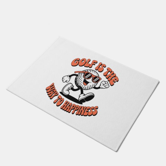 Vrolijke golfbal mascotte deurmat (Schuin)