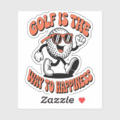 Vrolijke golfbal mascotte sticker (Vel)