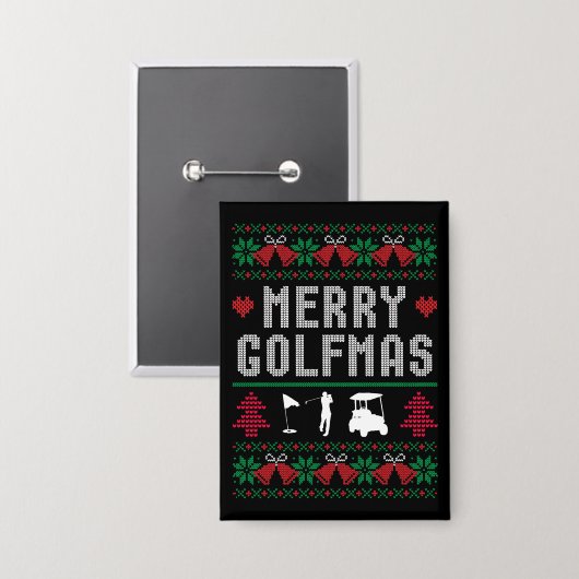 Vrolijke Golfmas Golf Golfen Golfer Lelijke Kerst Button (Voorkant / Achterkant)
