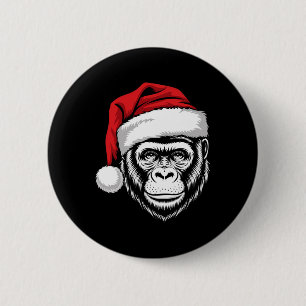 Vrolijke Gorilla Santa op Gorilla Christmas Ronde Button 5,7 Cm