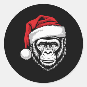 Vrolijke Gorilla Santa op Gorilla Christmas Ronde Sticker