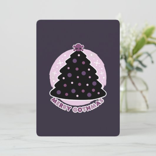 Vrolijke Gothmas Paars Feestdagenkaart (Staand voorkant)