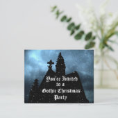 Vrolijke Gotische Kerstmis blauwe uitnodigingen (Staand voorkant)