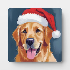 Vrolijke Goud Retriever | Kerstman Hoed Hond Kerst Fotoplaat