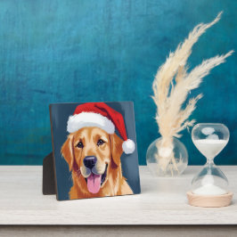 Vrolijke Goud Retriever | Kerstman Hoed Hond Kerst Fotoplaat