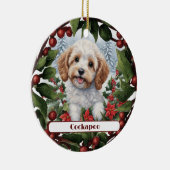 Vrolijke Gouden Cockapoo Puppy Aangepaste Kerstmis Keramisch Ornament (Rechts)