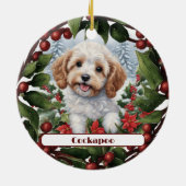Vrolijke Gouden Cockapoo Puppy Aangepaste Kerstmis Keramisch Ornament (Achterkant)