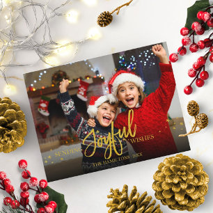 Vrolijke Gouden Glitter Foto Kerstvakantie Briefkaart
