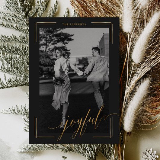 Vrolijke Gouden Glitter Script Foto Kerstkaart