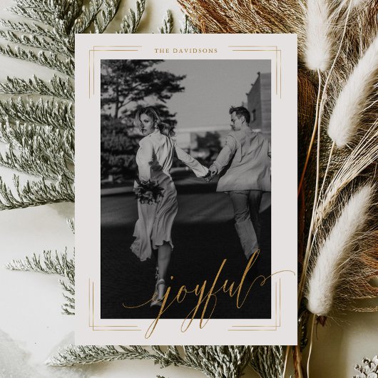 Vrolijke Gouden Glitter Script Foto Kerstkaart