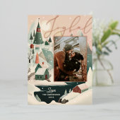 Vrolijke gouden kerst | Mountain Village Foto Folie Feestdagenkaart (Staand Voorkant)