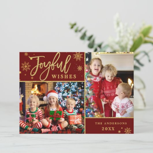 Vrolijke Gouden Lijst Moderne Script 2 FOTO Felici Feestdagenkaart (Staand voorkant)