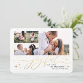 Vrolijke gouden multi foto kerstkaart (Staand voorkant)