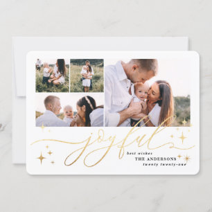 Vrolijke gouden multi foto kerstkaart