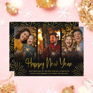 Vrolijke Gouden Vuurwerk Gelukkig Nieuwjaar Foto Feestdagenkaart