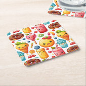 Vrolijke grappige schattige snoepjes kartonnen onderzetters (Schuin)