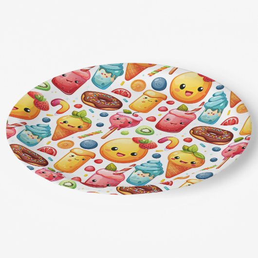 Vrolijke grappige schattige snoepjes papieren bordje (Gekanteld)