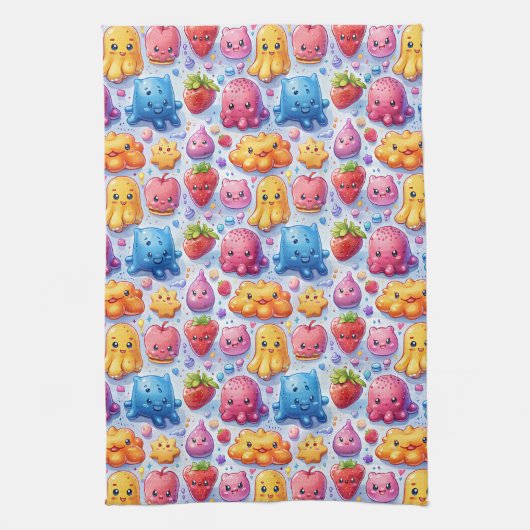 Vrolijke grappige schattige snoepjes theedoek (Verticaal)