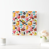 Vrolijke grappige schattige snoepjes vierkante klok (Huis)