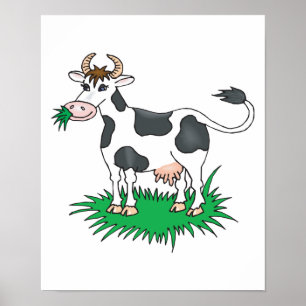 vrolijke grazing koe poster