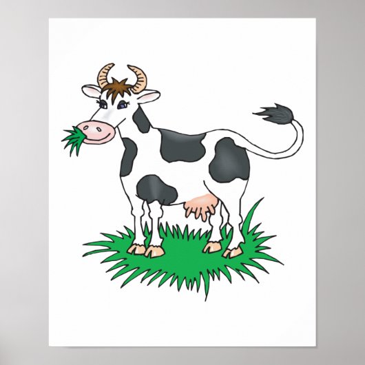 vrolijke grazing koe poster (Voorkant)
