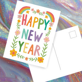Vrolijke grillige HAPPY NEW YEAR Handlettering Briefkaart