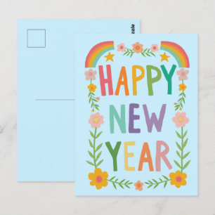Vrolijke grillige HAPPY NEW YEAR Handlettering Briefkaart