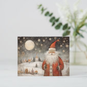 Vrolijke grillige kerstman in een besneeuwd dorp briefkaart (Staand voorkant)