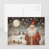 Vrolijke grillige kerstman in een besneeuwd dorp briefkaart (Voorkant / Achterkant)