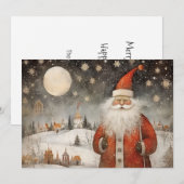 Vrolijke grillige kerstman in een besneeuwd dorp feestdagenkaart (Voorkant / Achterkant)