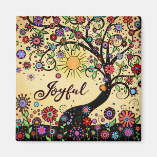 Vrolijke grillige trendy kleurrijke boom inspirere magneet