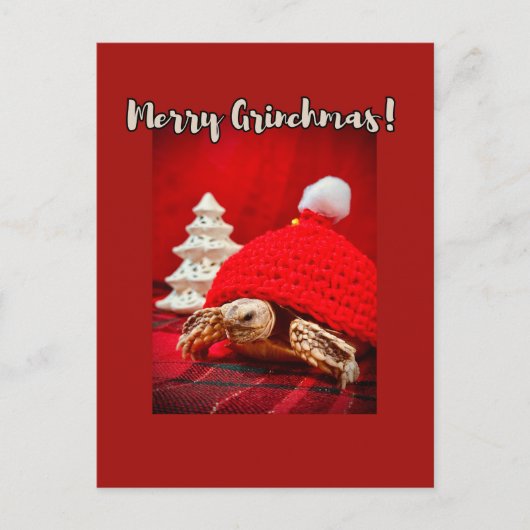 Vrolijke Grinchmas baby sulcata schildpad in een r Briefkaart