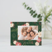 Vrolijke groene elegante kerstpunsettia feestdagenkaart (Staand voorkant)