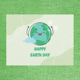 Vrolijke Groene en Blauwgroen Kawaii Earth Day Briefkaart
