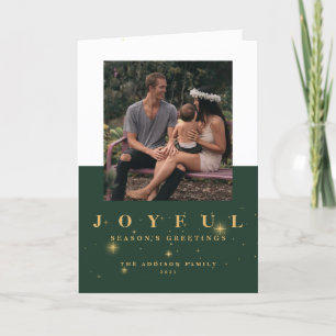 Vrolijke groene & gouden fotokerstvakantiewenskaar feestdagen kaart